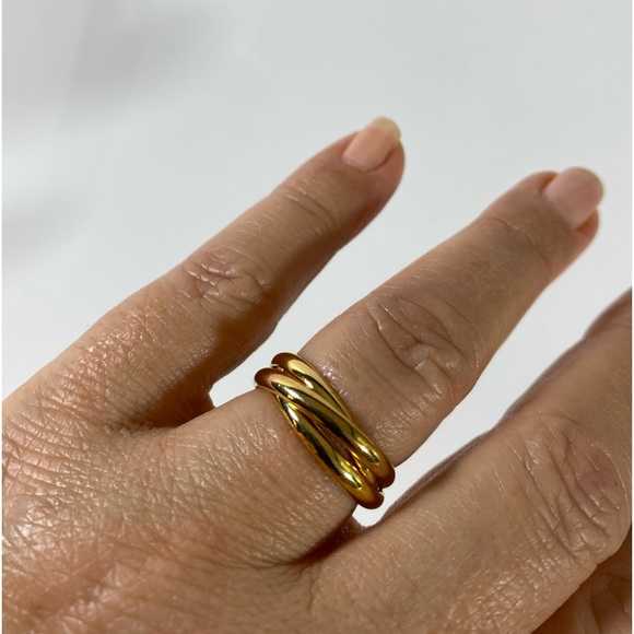 Gold Plated Triple Rolling Bands Ring - Picture 3 of 9